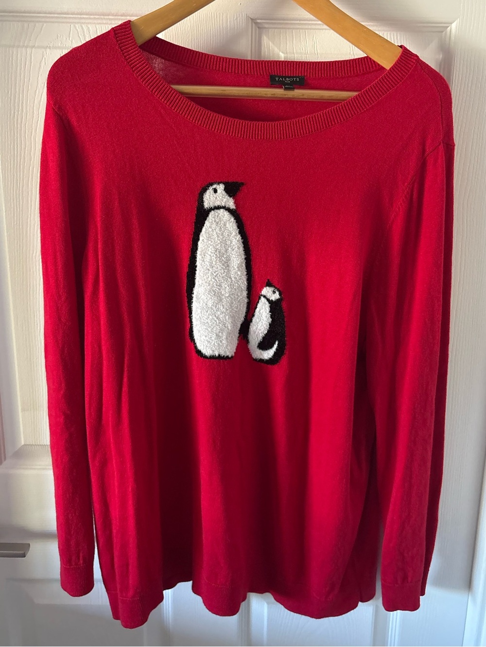 Talbots Supersoft Cotton Cashmere Penguin Crewneck Sweater Red Size 2X - Picture 2 of 8